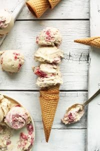 a triple scoop of raspberry coconut ice cream